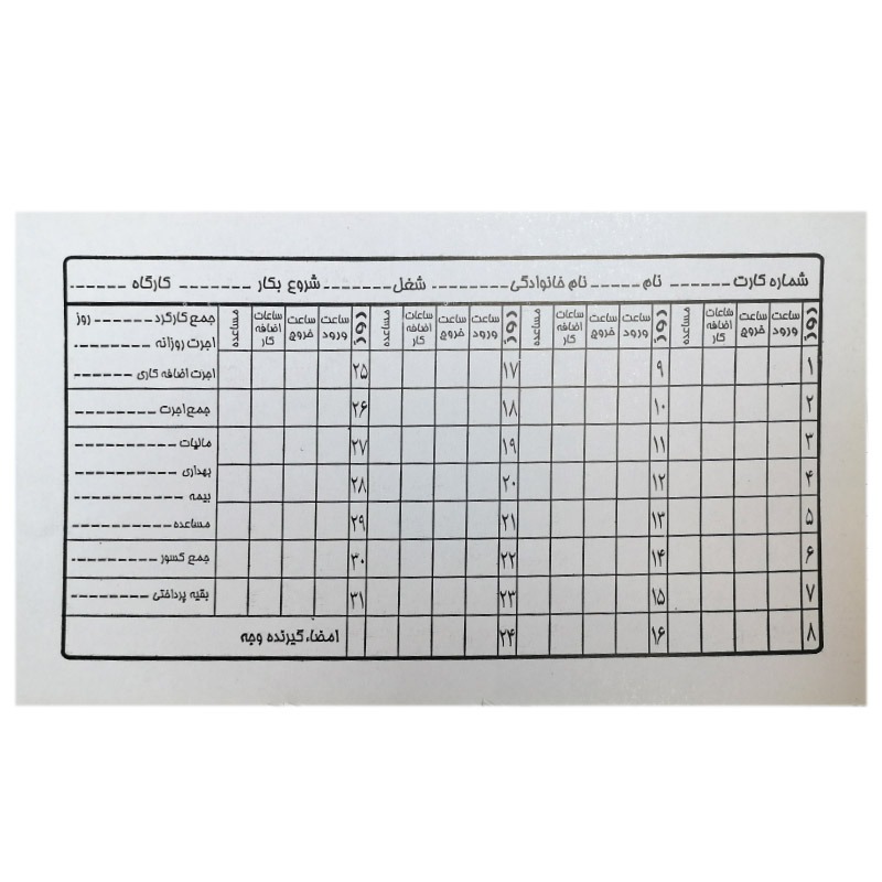 كارت ساعت كارگری